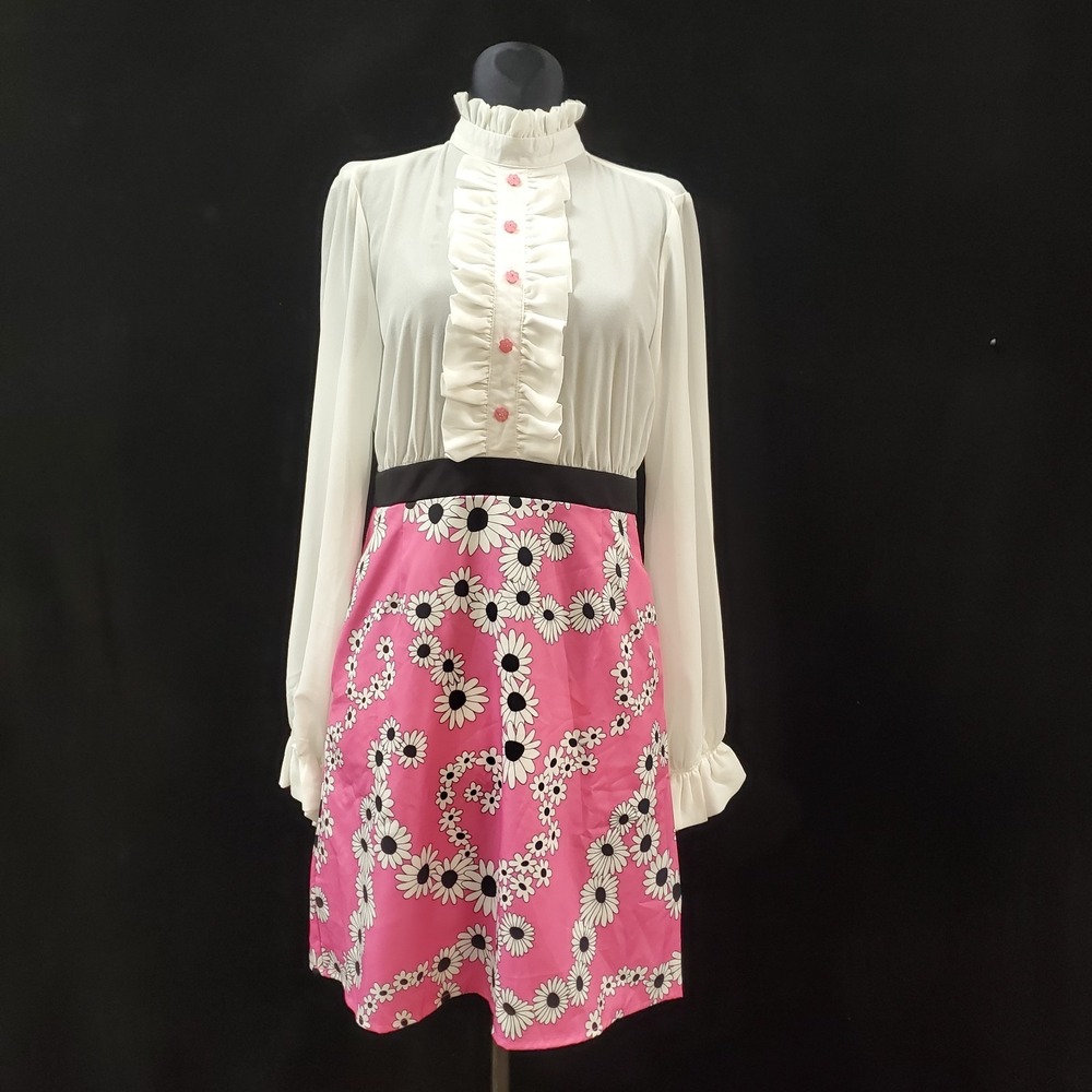 Unique Vintage X Barbie Womens Dollcore Button Front Dress Size S Floral 70s